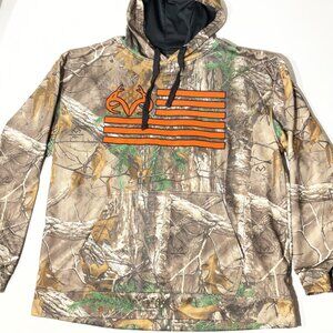 Realtree XL Camo Hoodie With Orange Flag & Antler Design 100% Polyester Mens Hun